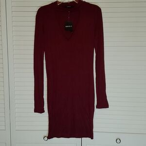 shop burgundy dress Tabitha Long Sleeve Mini Dress main image 0